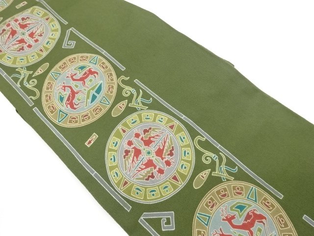 JAPANESE KIMONO / NAGOYA OBI / CHIRIMEN / KATAZOKE / ABSTRACT ANIMAL
